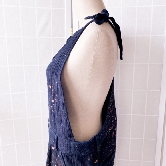 Boho Black & Bleached Splattered Woven Button Front Jumpsuit - Picture 8 of 16